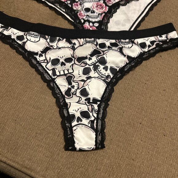 Morvia 3pk lace trim Skater goth Emo Bikini panties Large plus size skull Flower - Picture 7 of 9